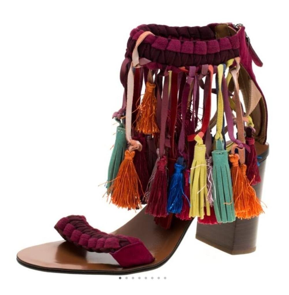 New $1,690 CHLOE Multicolor Suede Rainbow Tassel Detail Ankle Strap Sandals 10B